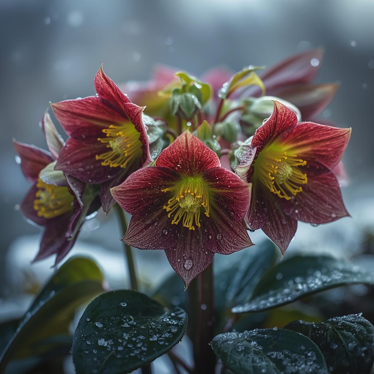 Hellebores flowers in winter