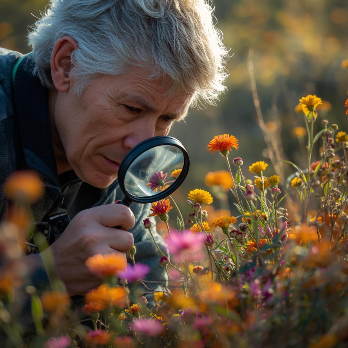 Flower expert examining native New Zealand blooms